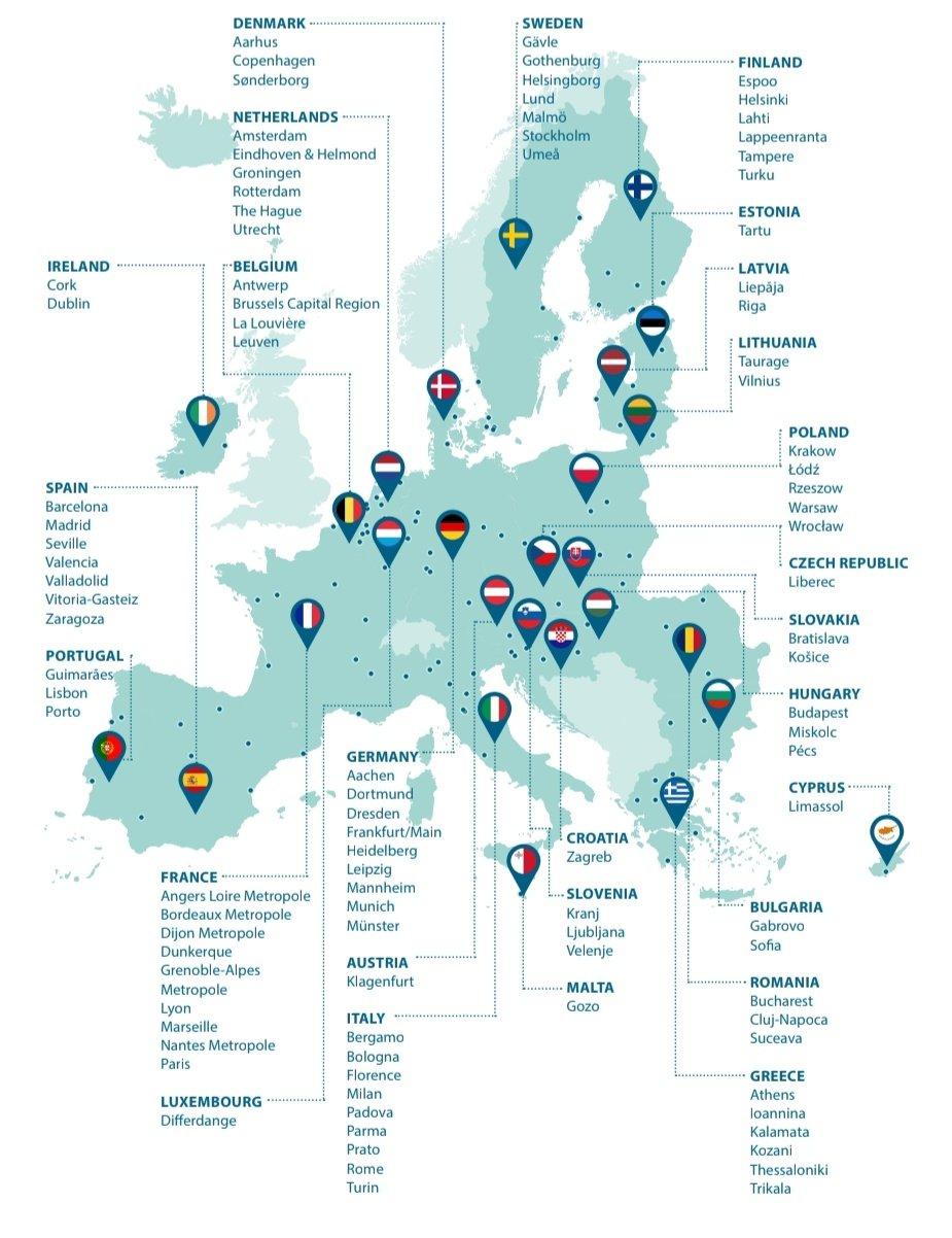 Carte des villes en Europe sélectionnées